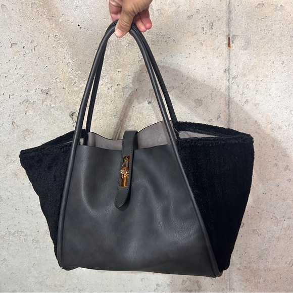 Unbillion black leather Sherpa shoulder tote bag